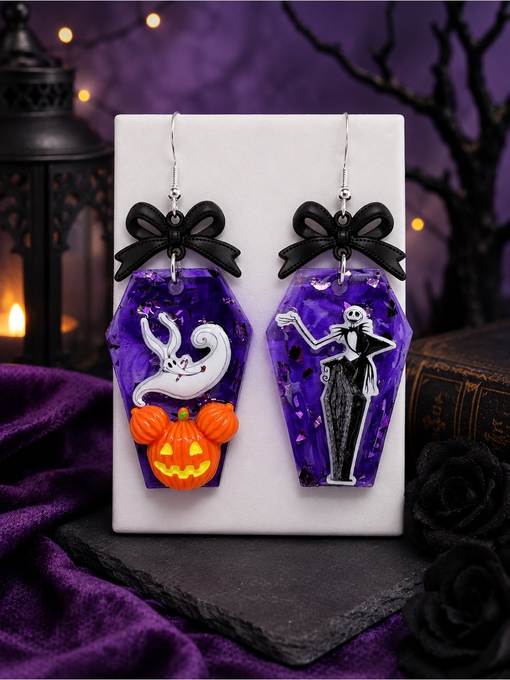 Nightmare before Christmas Jack and Zero Inspired Gothic Resin Earrings